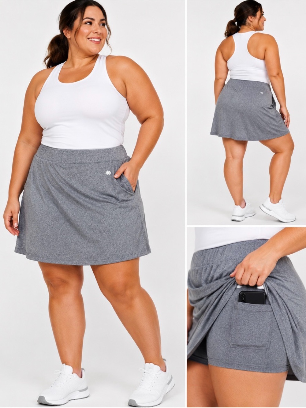 SNOGA Athletics Gray Modest Athletic Skort Built-In Shorts Pockets Plus Size 3X